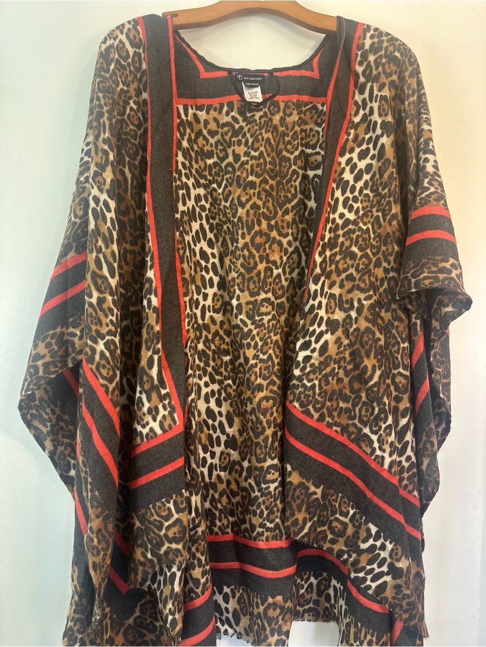 new directions Leopard Print Poncho with Red Trim
